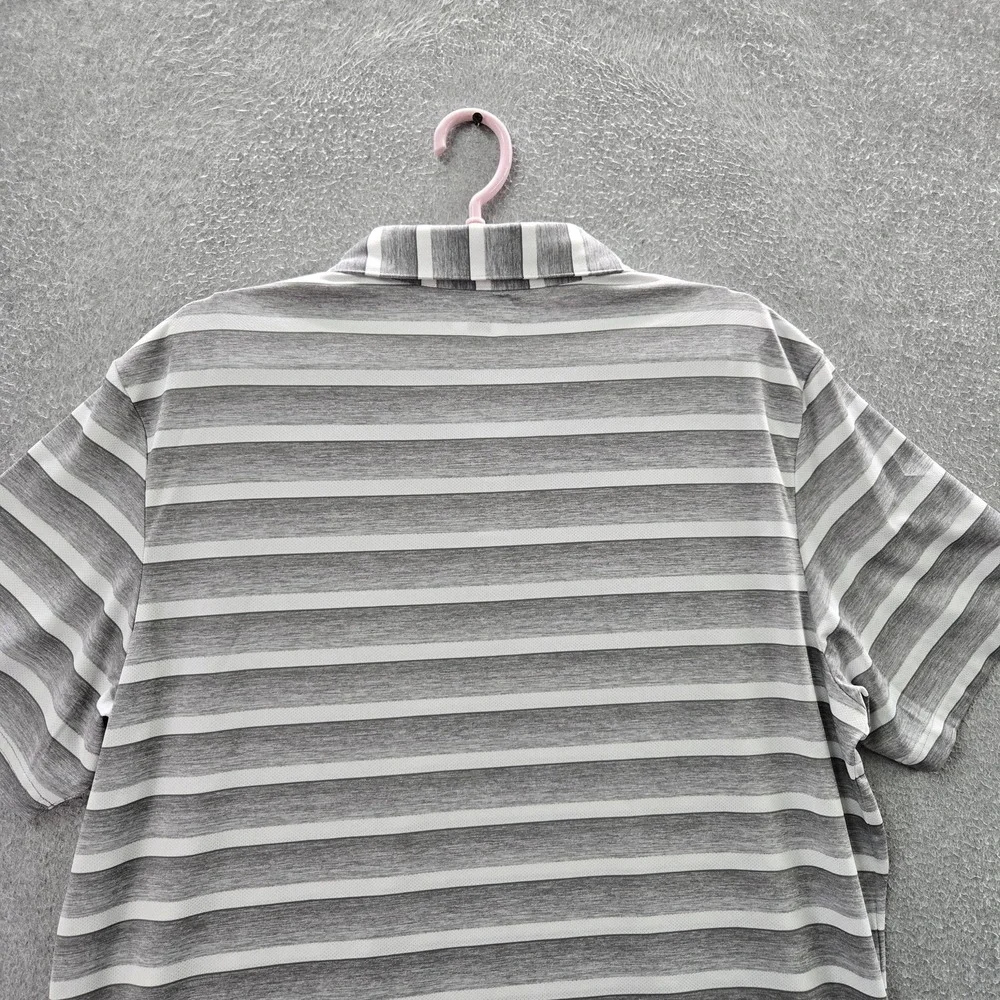 Adidas Men Polo L‎ Gray Striped Activewear Button Short Sleeve